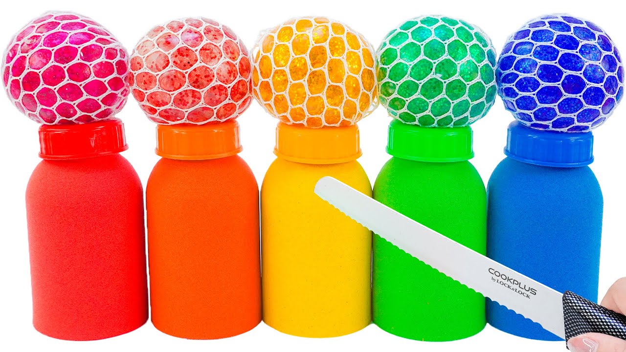Satisfying Video | How To Make Rainbow Milk Bottle With Kinetic Sand & Stress Ball Cutting ASMR