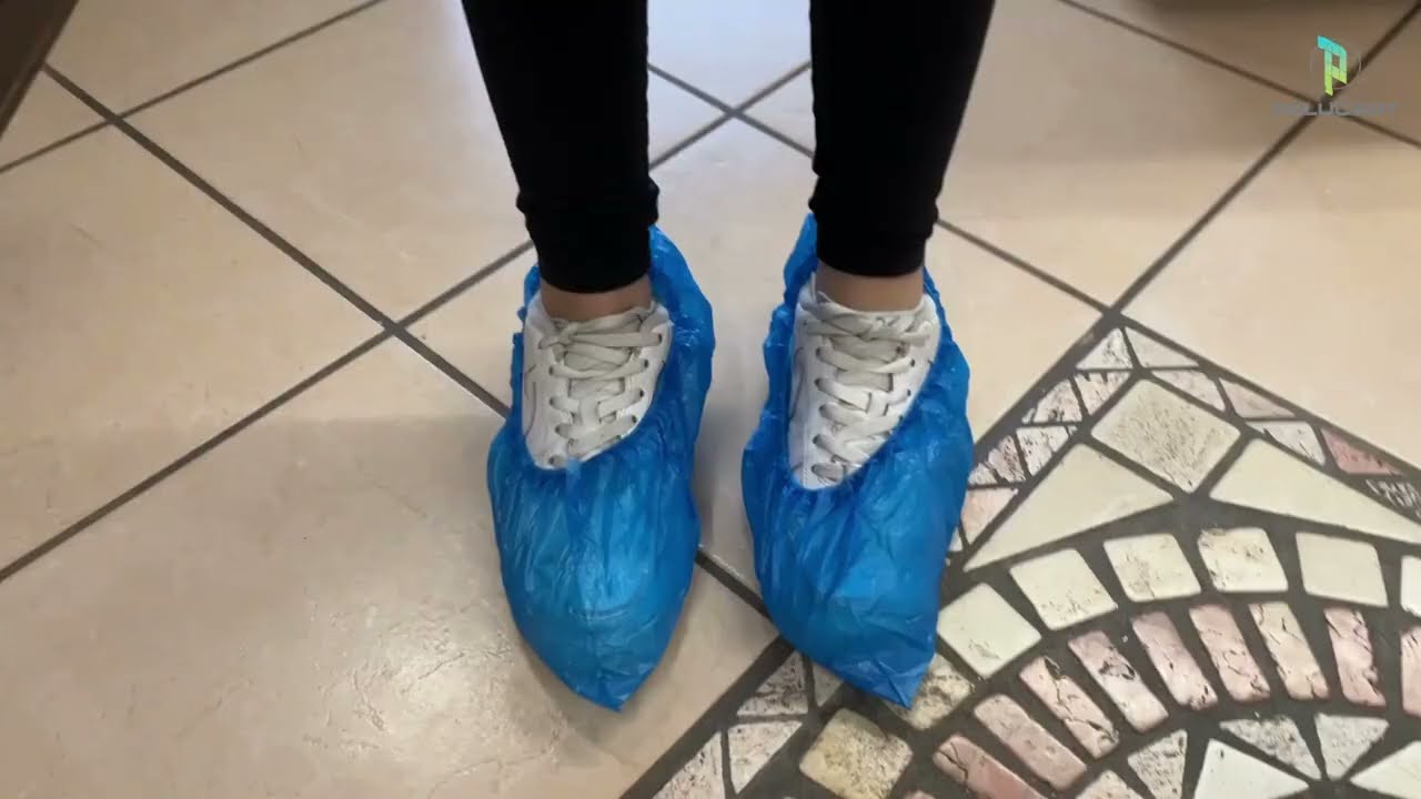 Copristivali in Polietilene Bianco con Suola Antiscivolo Blu (10 Paia
