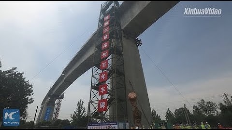 High-speed railway bridge swivels into position in Henan, China