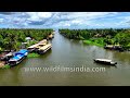 Alappuzha backwaters in Kerala, Snake boat race track leads to Punnamada Lake, stunning aerial view