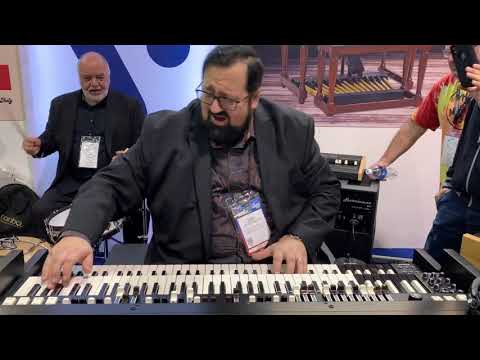 Joey DeFrancesco with Peter Erskine at Viscount booth NAMM 2020