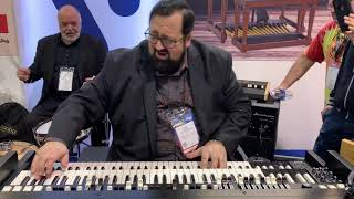 Joey DeFrancesco with Peter Erskine at Viscount booth NAMM 2020