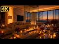 Romantic Oceanfront Fireplace Ambience 🌹 Luxury Living Room at Dusk 4K