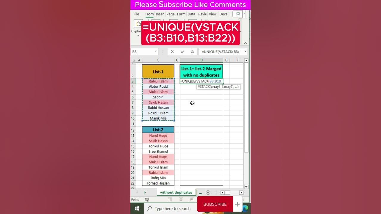 Excel Pro Trick Merge Multiple Lists without Duplicates Using in two