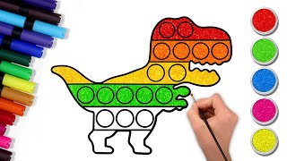 How To Draw Glitter Pop It Dinosaur For Kids 🦖❤️ | Easy Step By Step Drawing