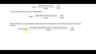 Math 14 HW 4.2.12 Find probability getting an order that is not accurate or is from Restaurant C.