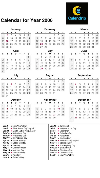 Calendar 2006 #monthsoftheyear #2006
