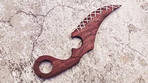 Making wooden Karambit knife using only sandpaper and saw | How to make a wooden CS:GO karambit