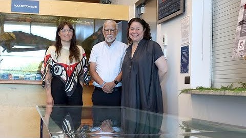 Unveiling Pentlatch fish trap panel exhibit
