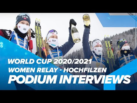 Hochfilzen World Cup 3 Women Relay Podium Interviews