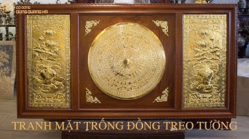 Mẫu Tranh Mặt Trống Đồng Treo Tường kết hợp hoa sen mạ vàng cao cấp ✓✓✓