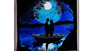 Romantic Couple moonlight acrylic painting tutorial for beginners