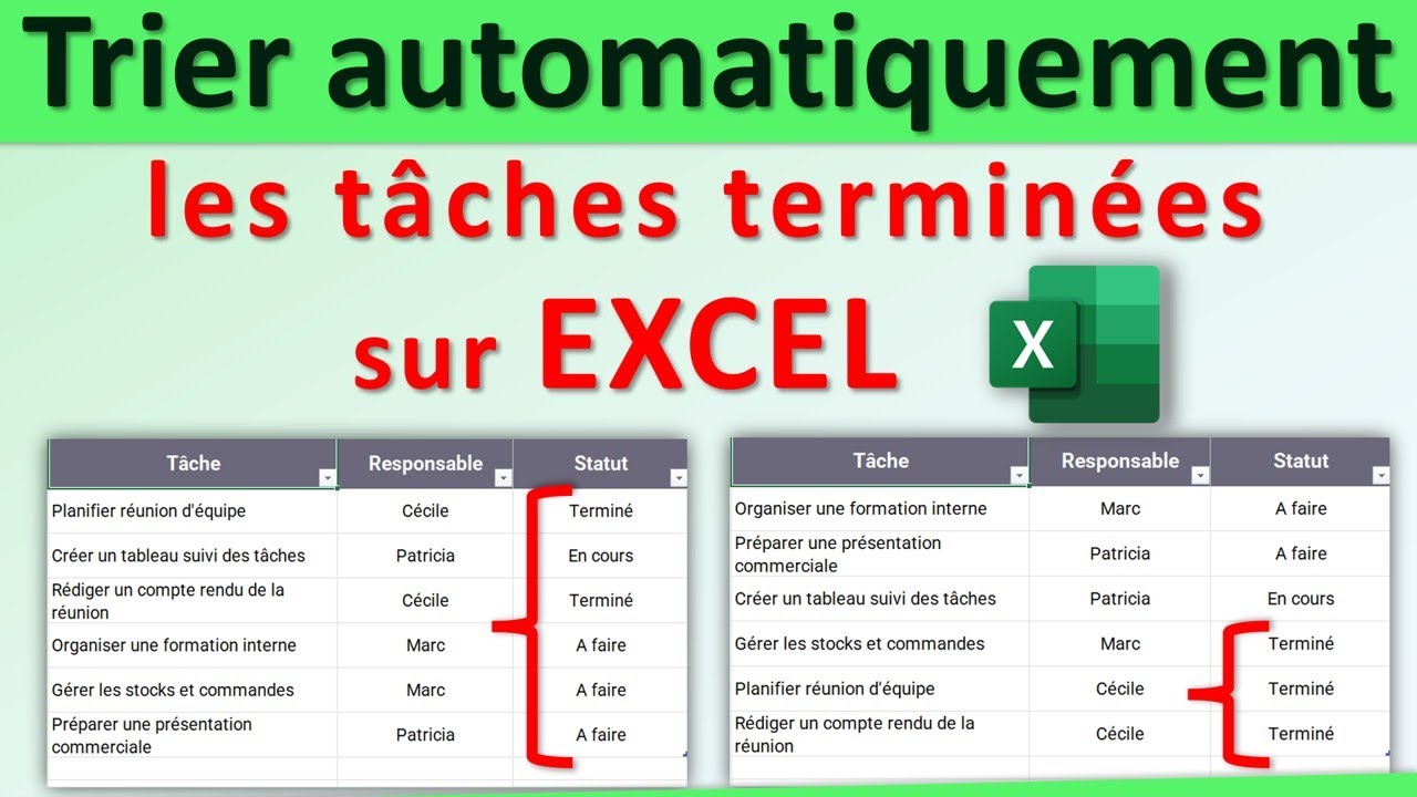 Excel : Trier automatiquement les tâches terminées avec un bouton (Tri dynamique) 👍