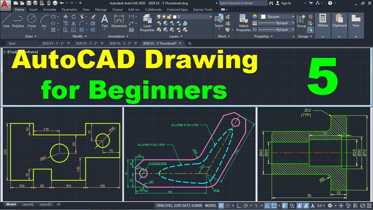 AutoCAD Drawing Tutorial for Beginners - 5 - YouTube