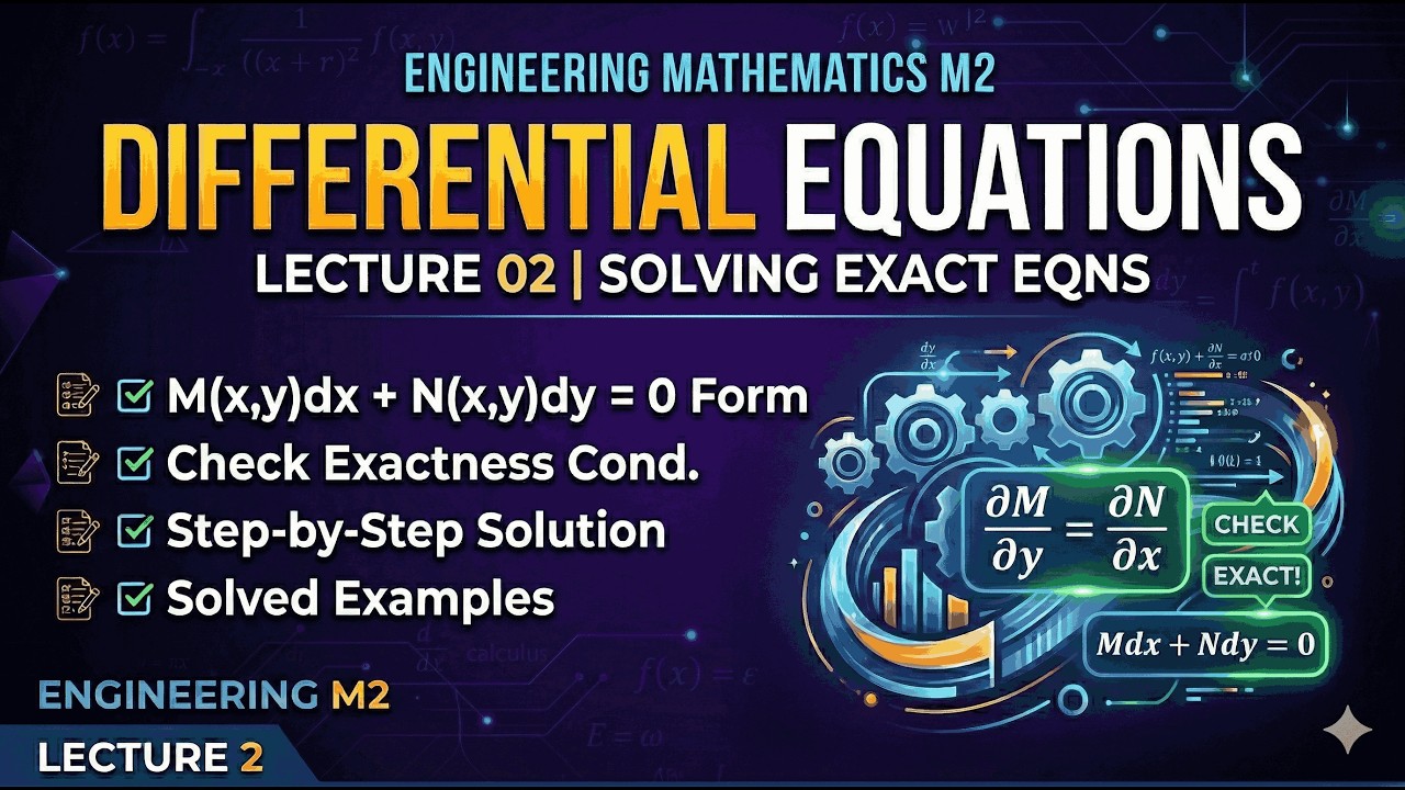 Mdx Engineering How to Solve Exact Differential Equations :- Mdx + Ndy = 0 | Lecture 2 ...