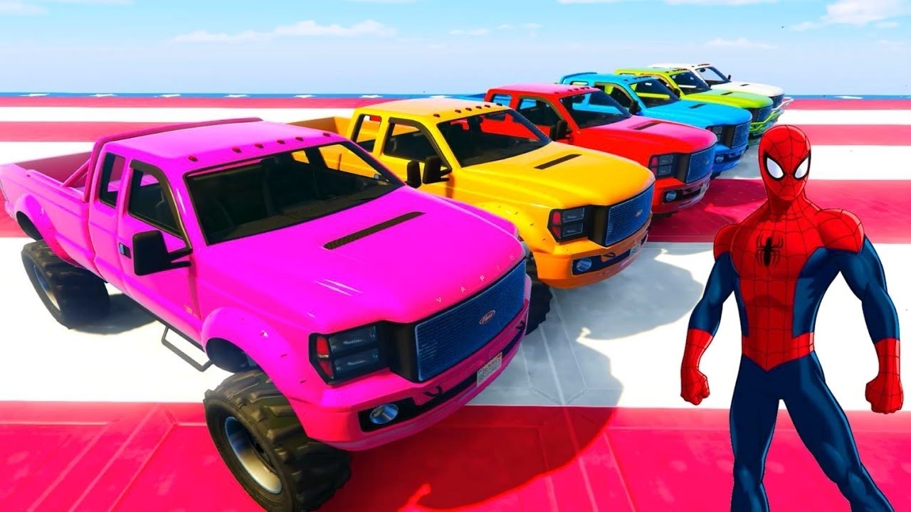 Camiones De Colores Coches Para Niños Con Dibujos Animados De Hombre Araña