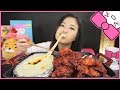 SPICY FIRE KOREAN FRIED CHICKEN + MOZZARELLA CHEESE l MUKBANG