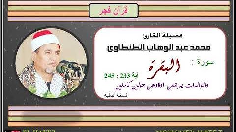 الشيخ محمد عبد الوهاب الطنطاوى- سورة البقرة والوالدات يرضعن اولادهن -- قران فجر