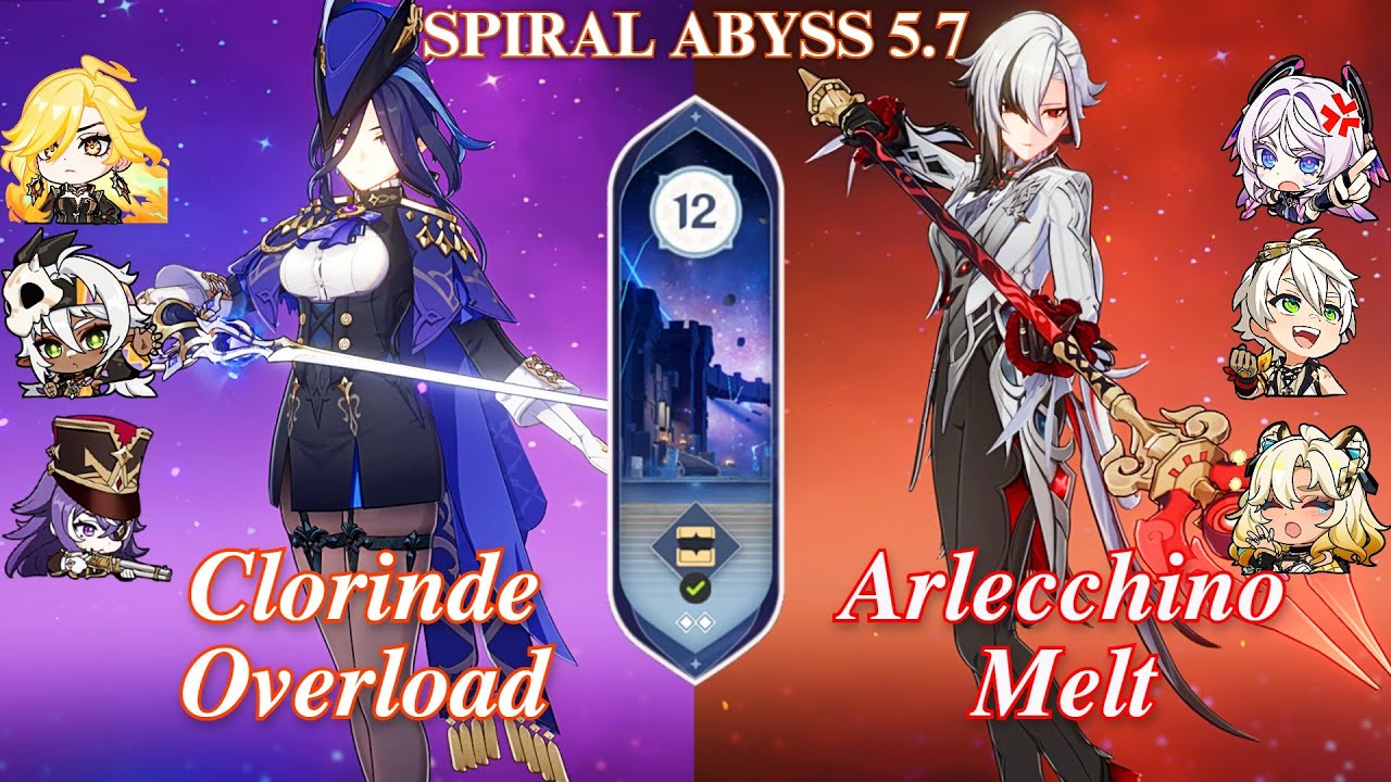 C0 Clorinde Overload & C0 Arlecchino Melt | Spiral Abyss 5.7 | Floor 12 | 9 * | Genshin Impact