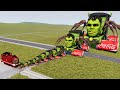 Big  small choochoo charles hulk with cocacola wheels vs hulkbuster the train  beamngdrive