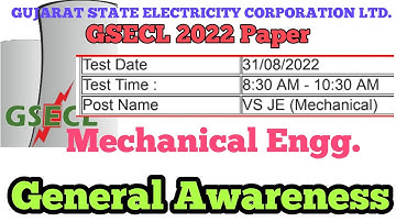 GSECL Vidhut Sahayak question paper 2022 | GSECL Junior engineer mechanical 2022 question paper