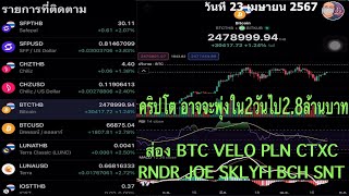 คริปโต อาจจะพุ่งใน2วันไป2.8ล้านบาท ส่อง BTC VELO RNDR JOE SKL YFI BCH SNT วันที่ 23 เมษายน 2567