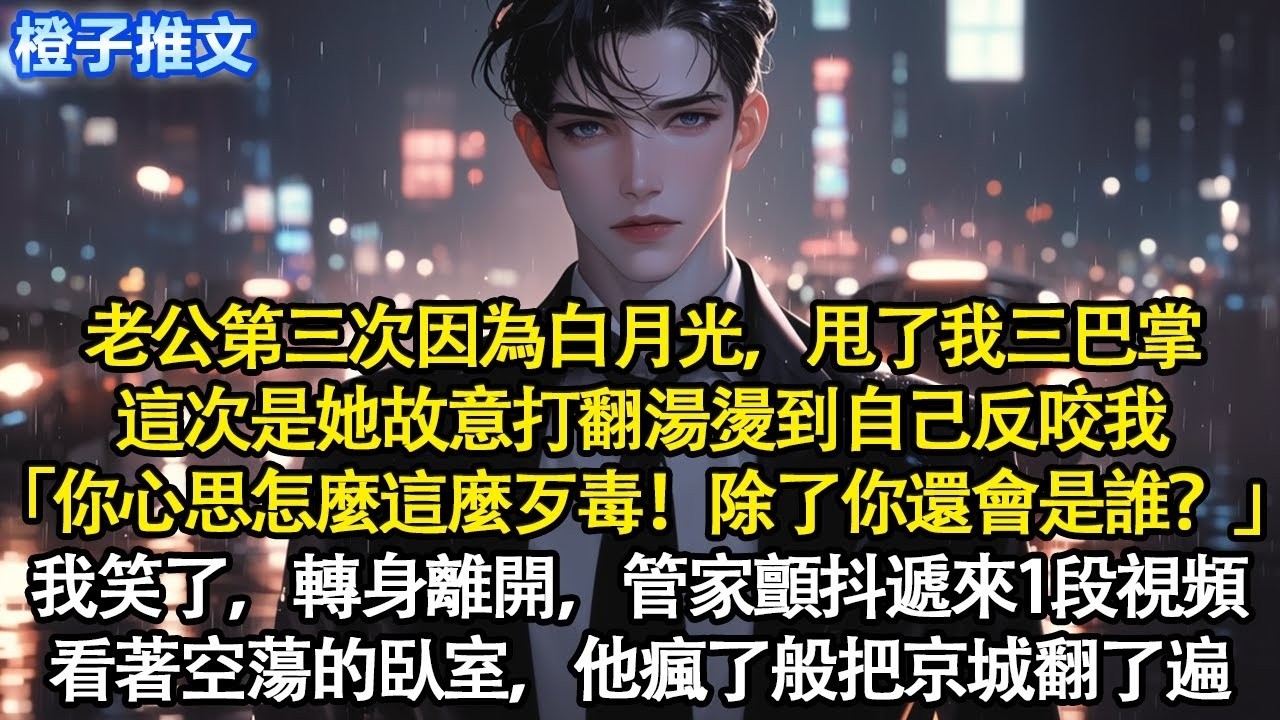 他又一因為白月光甩了我三巴掌。這次是她故意打翻湯燙到自己反咬我「你怎麼這麼歹毒！除了你還會是誰？」我笑了，轉身離開，當晚管家顫抖遞來1段視頻。看著空蕩的臥室，他瘋了般把京城翻了遍#追妻火葬場