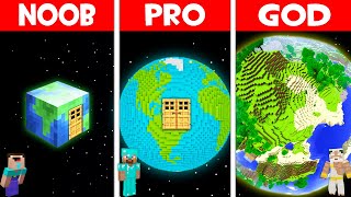 GIANT PLANET HOUSE BUILD CHALLENGE! EARTH PLANET BASE in Minecraft NOOB vs PRO vs GOD!