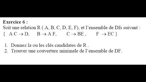 BD: Exercice Dépendances fonctionnelles  : clés candidates + couverture minimale