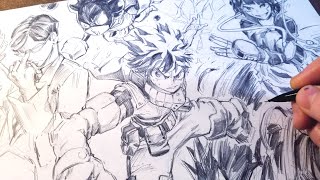 Drawing EPIC 5 Character My Hero Academia Splash Page! Anime Manga Sketch