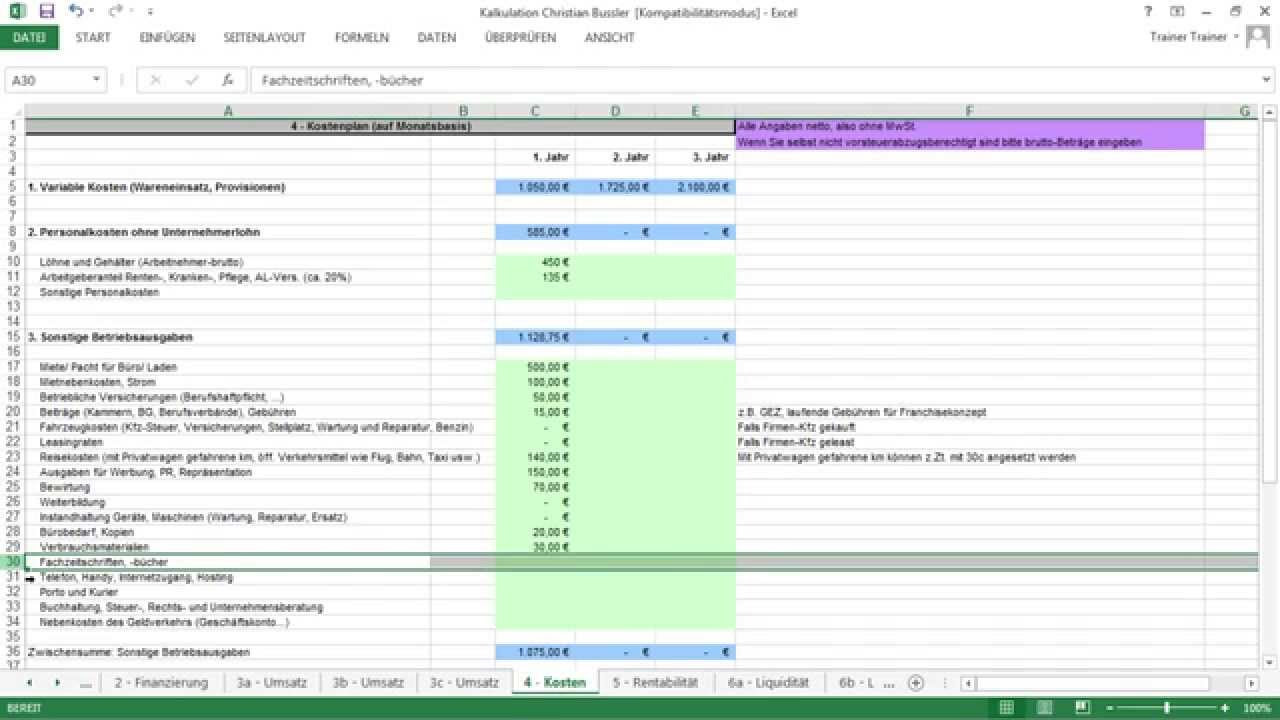 New Businessplan für Ihr Unternehmen Tutorial: Teilplan Kostenplan |video2brain.com