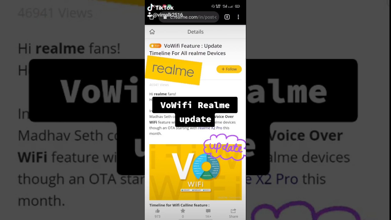 VoWifi Realme device update 2020 list of device
