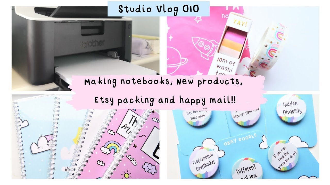 Studio Vlog Making new notebooks, badges and happy mail! 010 YouTube