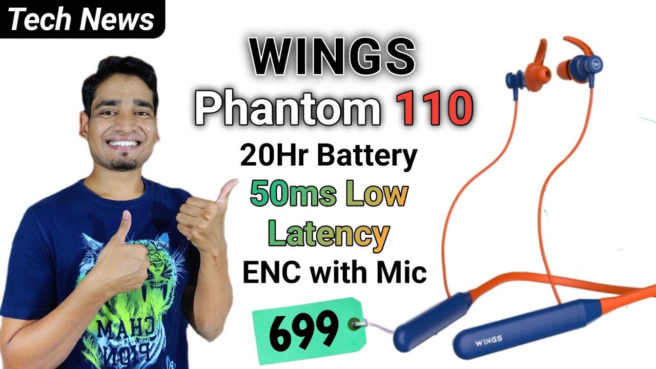 Wings Phantom 110 Neckband | 20Hr Battery | ENC with Mic | 50ms Low Latency | Best Gaming Neckband