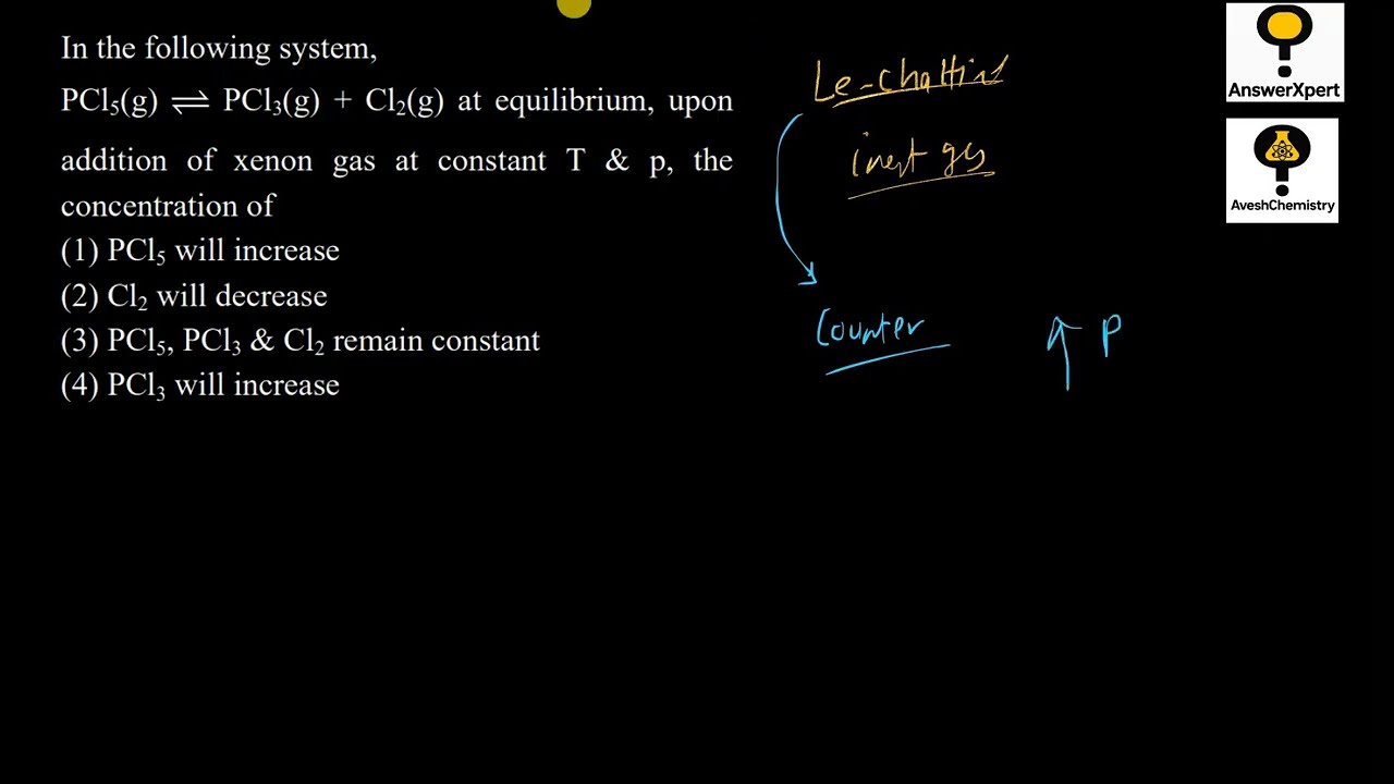 In the following system, PCl5(g) ⇌ PCl3(g) + Cl2(g) at equilibrium, upon addition of xenon gas at co