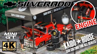 MINI GT x KAIDO HOUSE 1:64  Chevrolet Silverado KAIDO V1  Figurine l Cinema Shot 4K Diecast