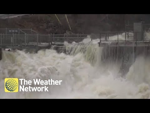 RAW: Visuals of angry river in Bracebridge, ON due to flooding