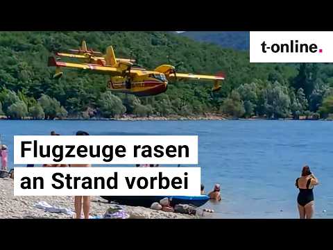 Spektakulär: Löschflugzeuge tanken Wasser vor Badegästen in Südfrankreich