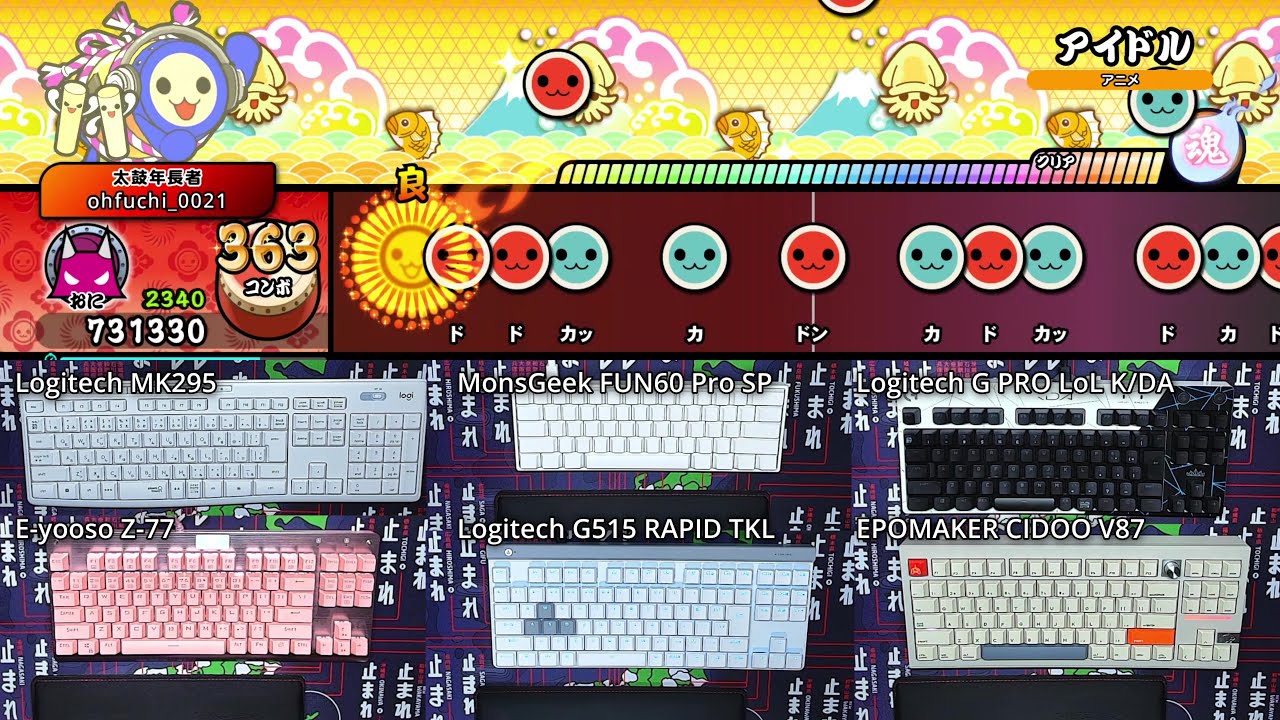 Comparison of 6 Keyboard Sounds by Taiko no Tatsujin  [Taiko no Tatsujin: Rhythm Festival]