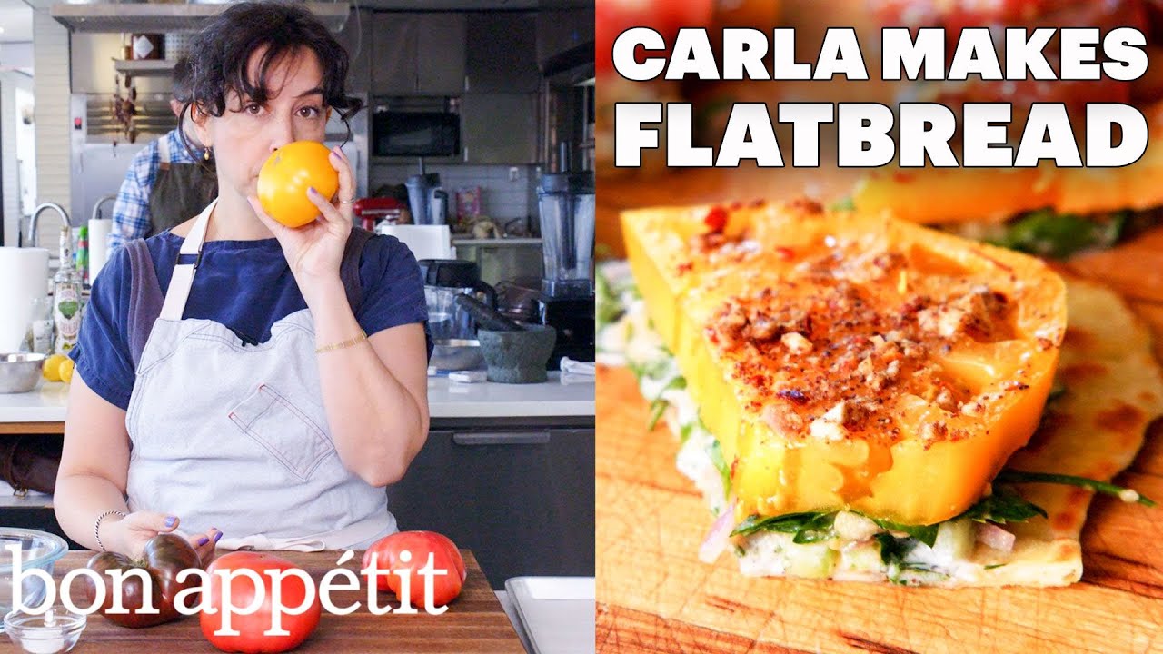Carla Makes Falafel-Spiced Tomatoes & Chickpeas on Flatbread   From the Test Kitchen   Bon Apptit