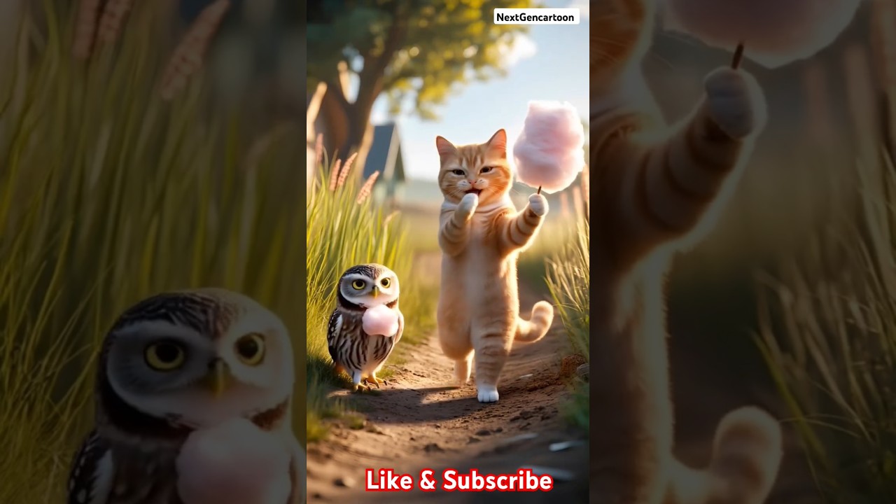 Cat and Owl Emotional video cat AI animeted video 