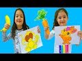 Masal and Öykü with animal pictures painting - Fun Kids Video