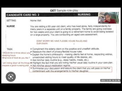 Sample oet speaking | How visit by a nurse topic | retirement home and aged care assessment