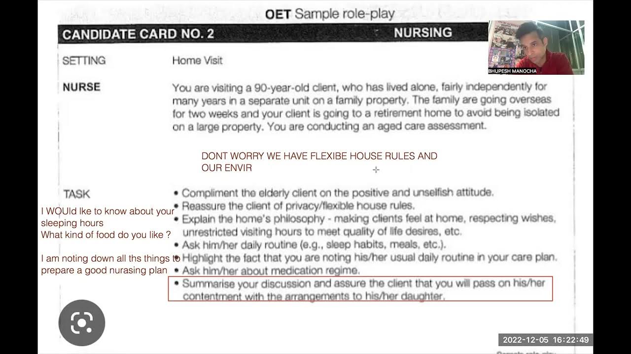 Sample oet speaking How visit by a nurse topic retirement home and