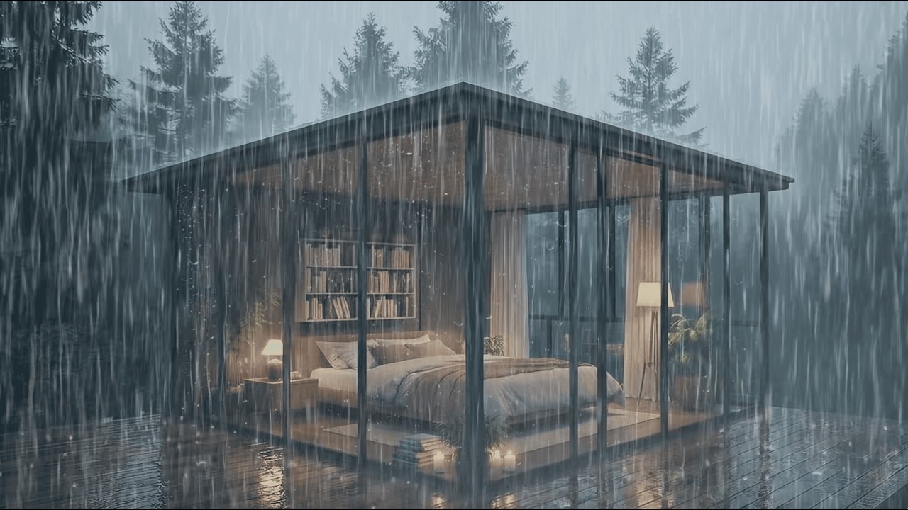 Rain Sounds for Deep Sleep | ASMR Cozy Glass Cabin in the Heavy Rain ...