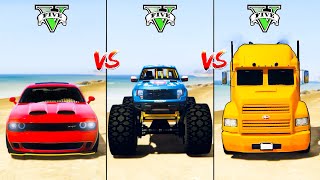 Dodge Challenger vs Ford Monster Truck vs Vapid Truck - GTA 5 Car Mods Which is best?