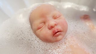Giving My Mini Silicone Baby Doll Reborn a Bath for the First Time