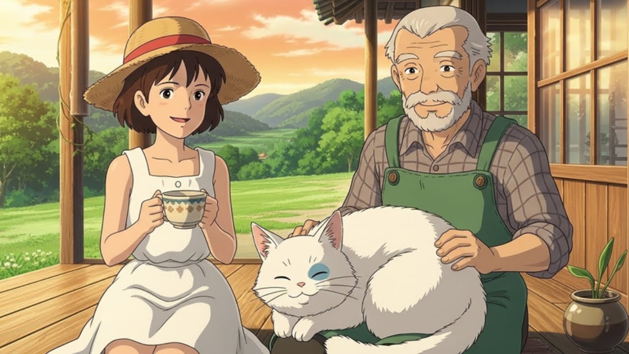 Say goodbye to stress with this relaxing Ghibli-style setting.
