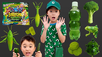 【寸劇】さなちゃんは緑色の物がほしい！りとくんはストレッチーズミュータントファイターズ16種類全部欲しい！集めて交換！色縛りチャレンジ　#にじうさチャンネル