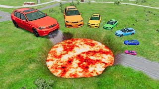 🔥giant Lava Pit Vs Small & Big Cars In Beamng.drive